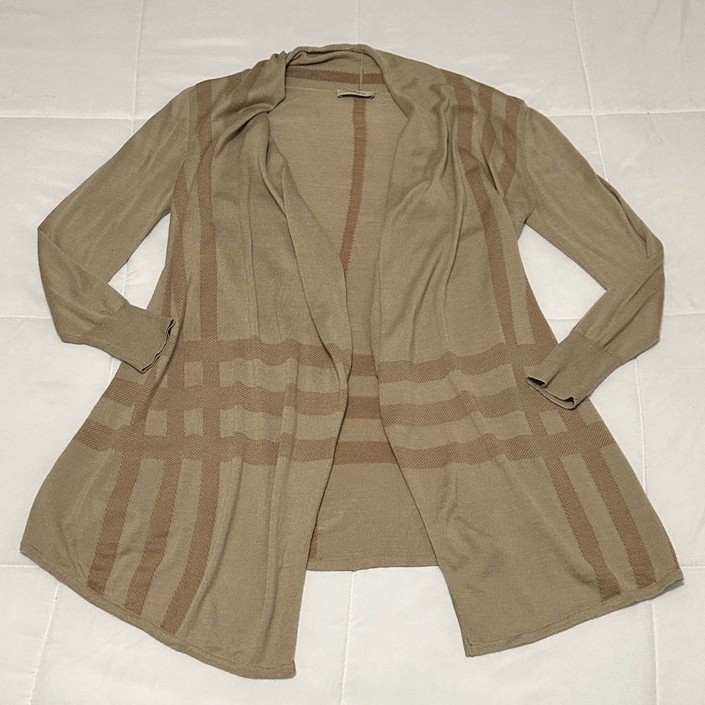 Burberry Beige Plaid Open Cardigan